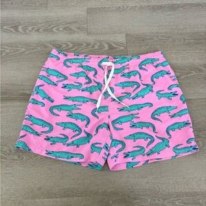 Pink Swim Shorts with Alligator Print